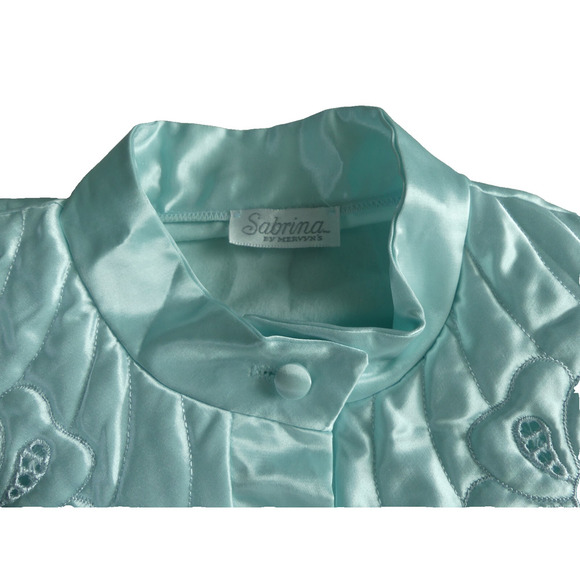 Vintage Satin Quilted Nightgown SMALL Modest Hight Neck Button Grannycore READ - Picture 7 of 11